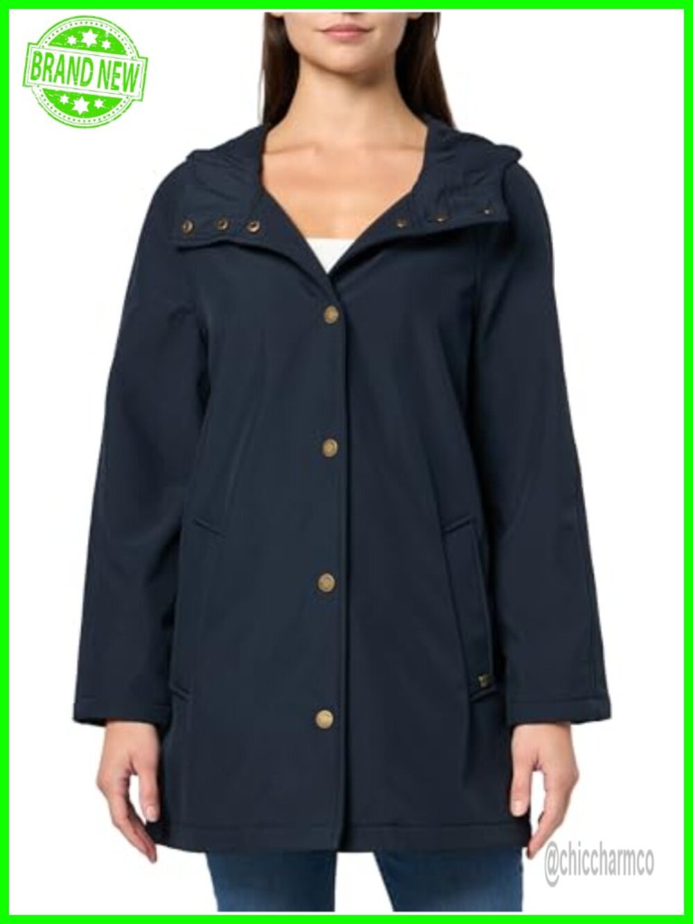 Snap Front Softshell A-Line Raincoat Water Resistant Snap Closure Casual